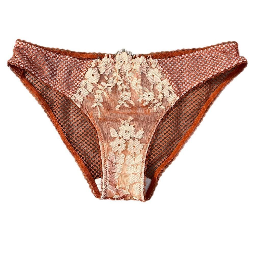 Victoria’s Secret Dream Angels floral lace mesh cheekini panty Rust Beige Xsmall
